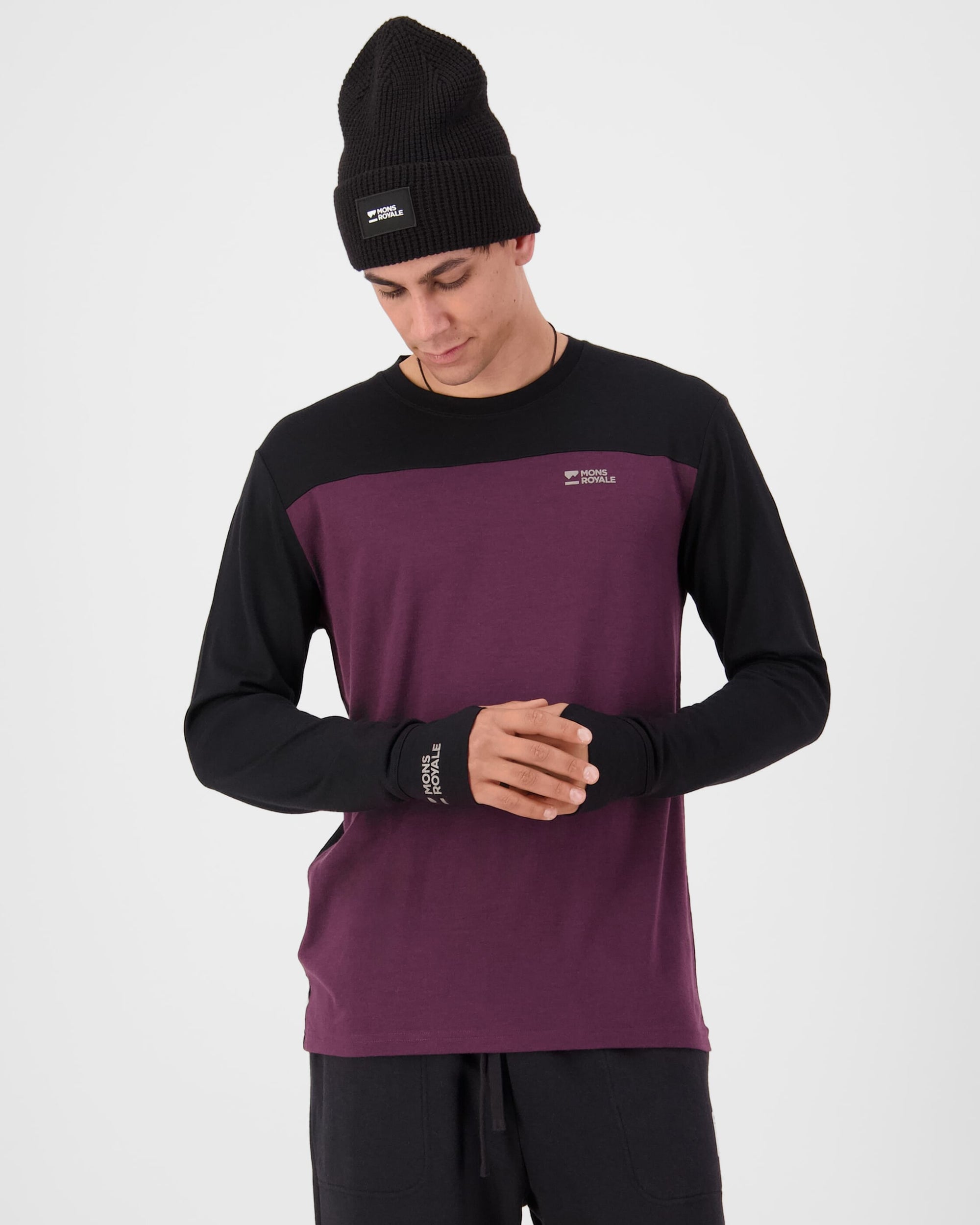 Mons Royale Men's Yotei Merino Long Sleeve - Fig / Black