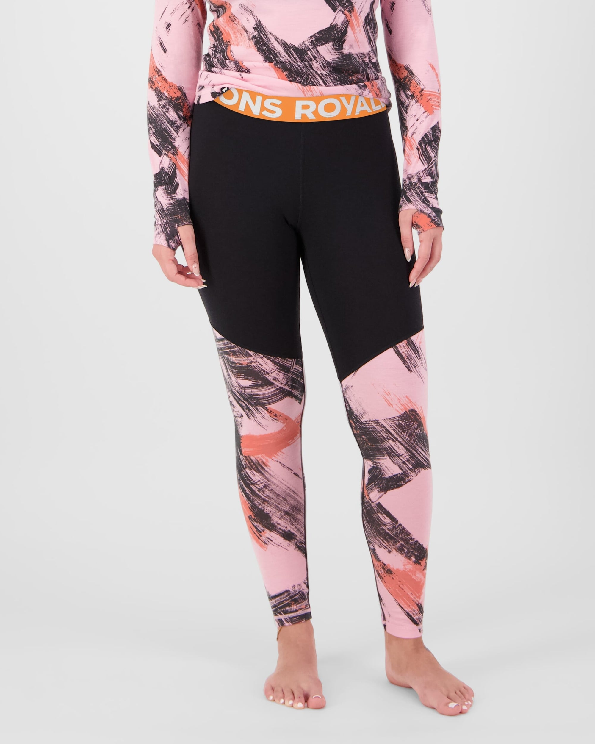 Mons Royale Women's Cascade Merino Base Layer Leggings - Paintbrush Pink / Black