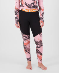 Mons Royale Women's Cascade Merino Base Layer Leggings - Paintbrush Pink / Black