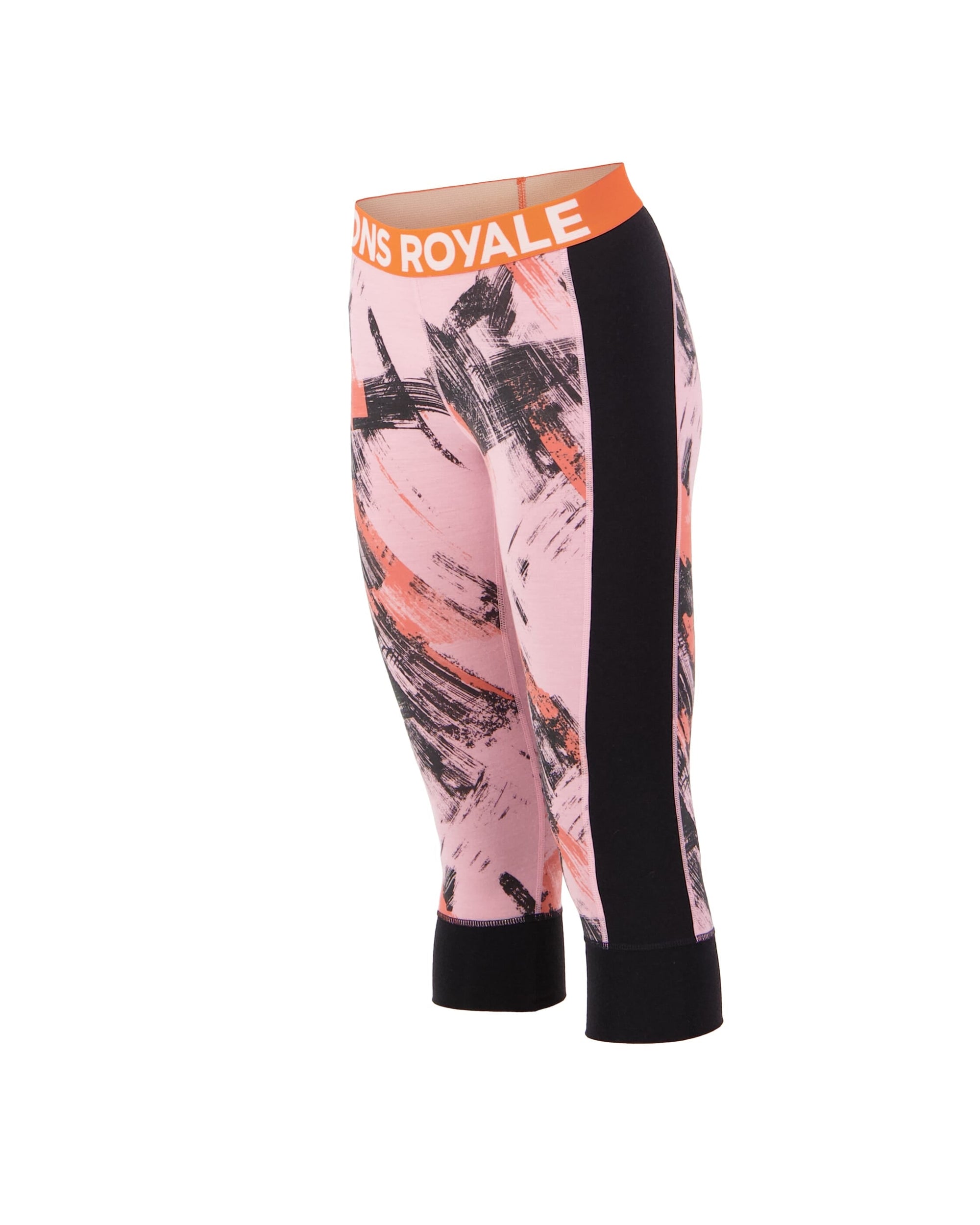 Mons Royale Women's Cascade Merino Base Layer 3/4 Legging - Paintbrush Pink / Black (view 2)