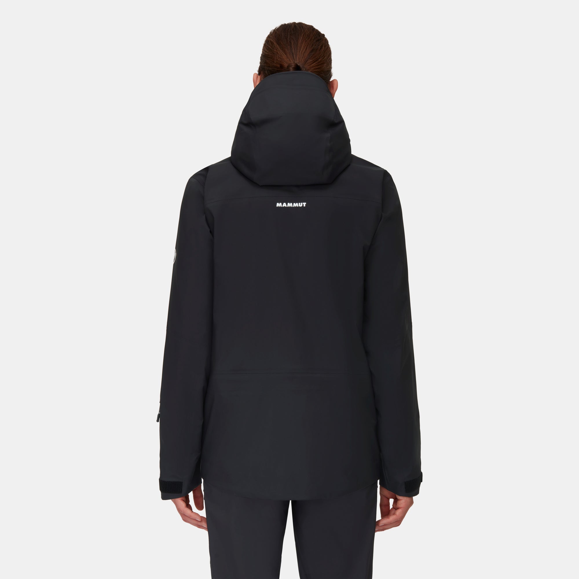 Mammut Men's Haldigrat HS Hooded Jacket in black, back, worn