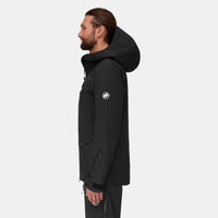 Mammut Men's Haldigrat HS Hooded Jacket in black, side, worn