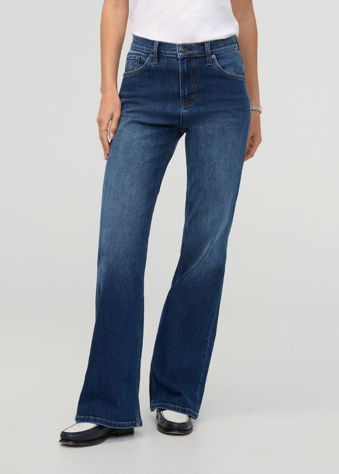 DUER Women's Performance Denim+ High Rise Wide Leg - Night Harbour full length