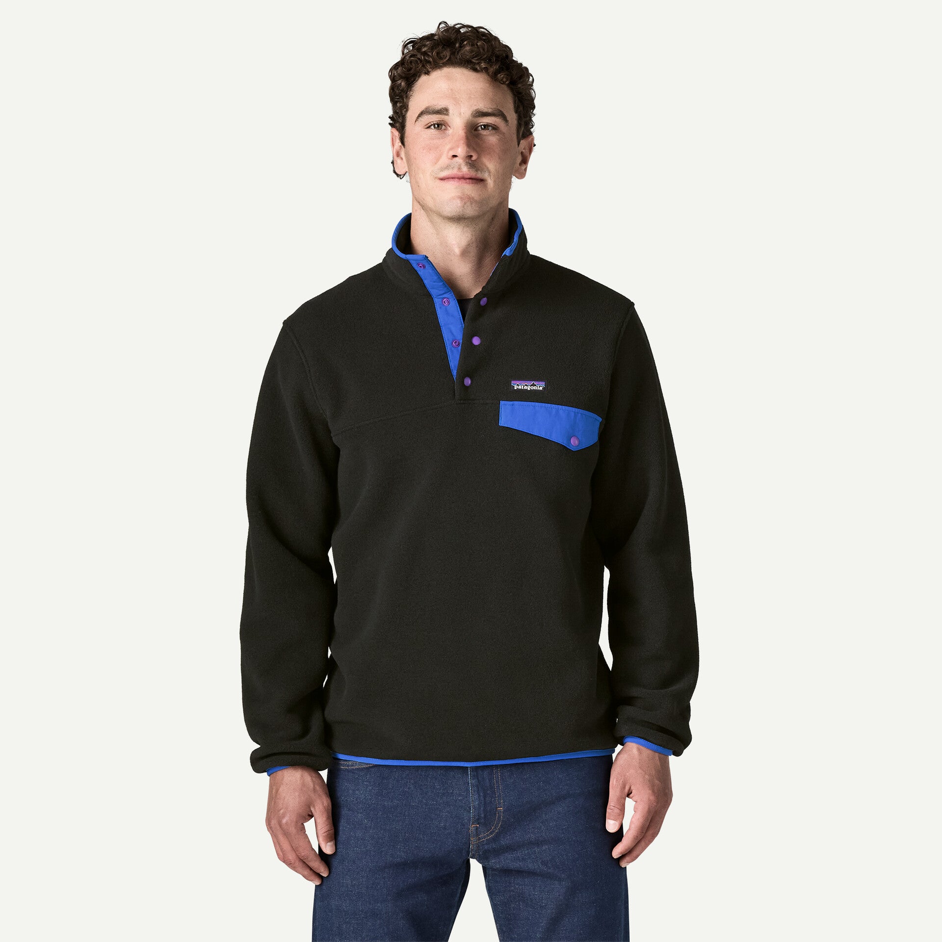 Men's Lightweight Synchilla® Snap-T® Fleece Pullover - Black w/P6 Blue