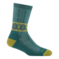 Darn Tough Women's Nordic Twist Crew Lightweight Lifestyle Sock 6141 in Teal, teal body with yellow heel and toe, drop stitch cable design and argyle band