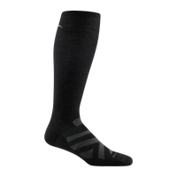 Darn Tough Men's RFL Over-the-Calf Ultra-Lightweight Ski & Snowboard Sock 8001 in Black with gray chevron and Darn Tough signature on forefoot