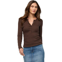 DUER Women's Ribbed Pima Long Sleeve Henley - Espresso