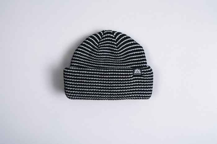 Autumn Stripe Double Roll Beanie - Black