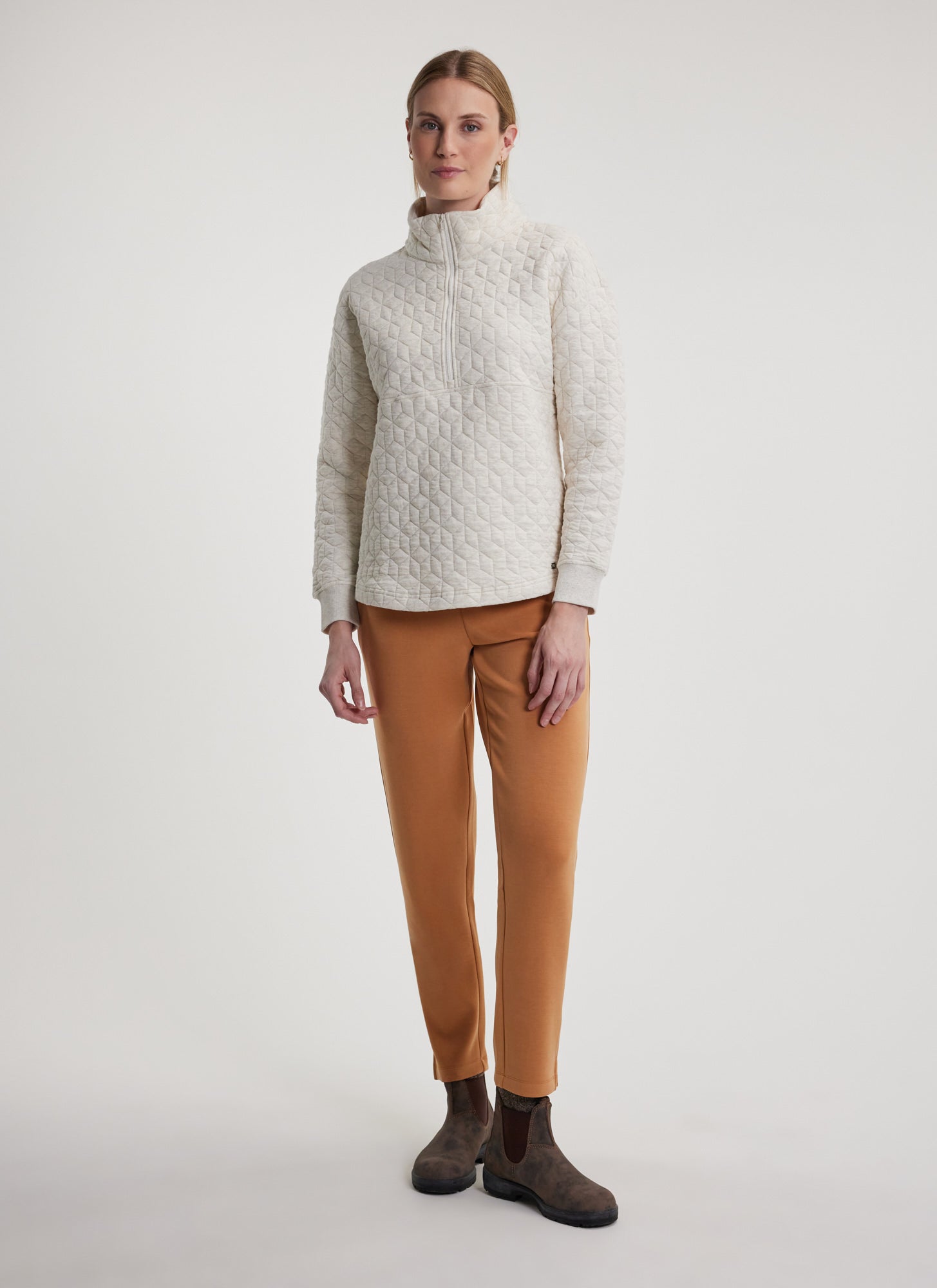 Fig Freya 1/2 Zip Long Quilted Sweater - Birch Heather