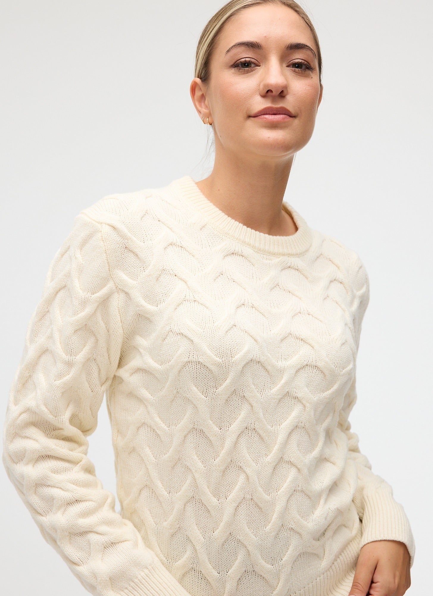 Fig Myrka Cable Sweater - Cream, worn