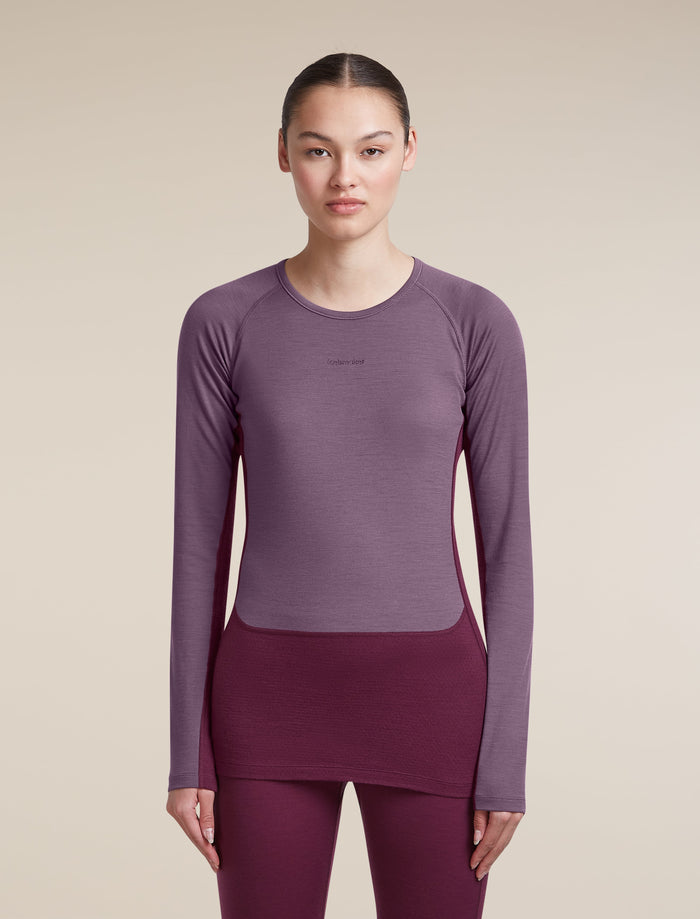 Icebreaker Women's Merino 200 ZoneKnit Long Sleeve Crewe in Dark Berry / Grey Plum, front
