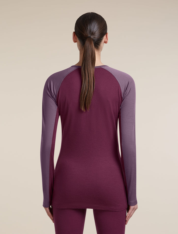 Icebreaker Women's Merino 200 ZoneKnit Long Sleeve Crewe in Dark Berry / Grey Plum, back