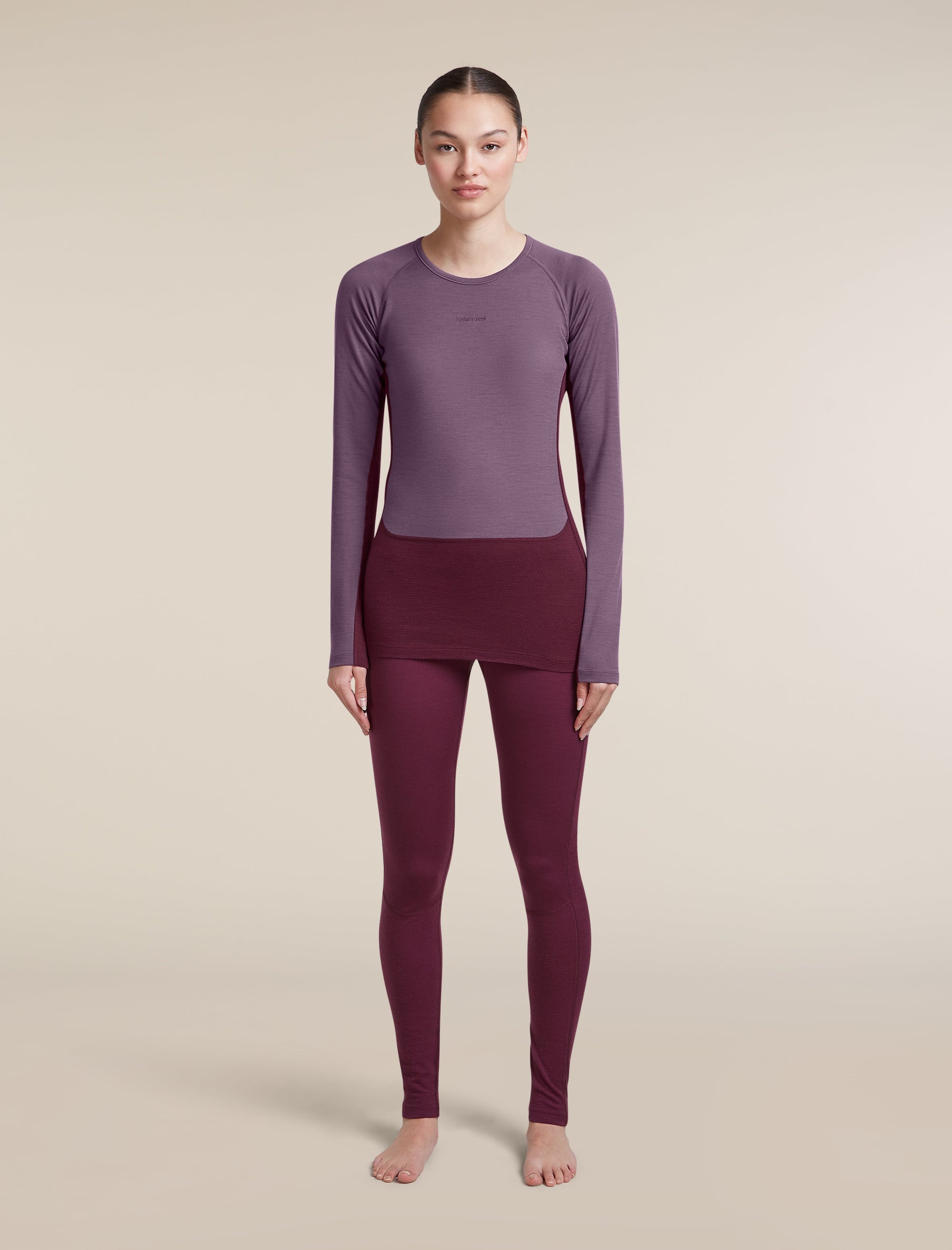 Icebreaker Women's Merino 200 ZoneKnit Long Sleeve Crewe in Dark Berry / Grey Plum, side