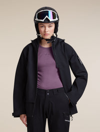 Icebreaker Women's Merino 200 ZoneKnit Long Sleeve Crewe in Dark Berry / Grey Plum, worn