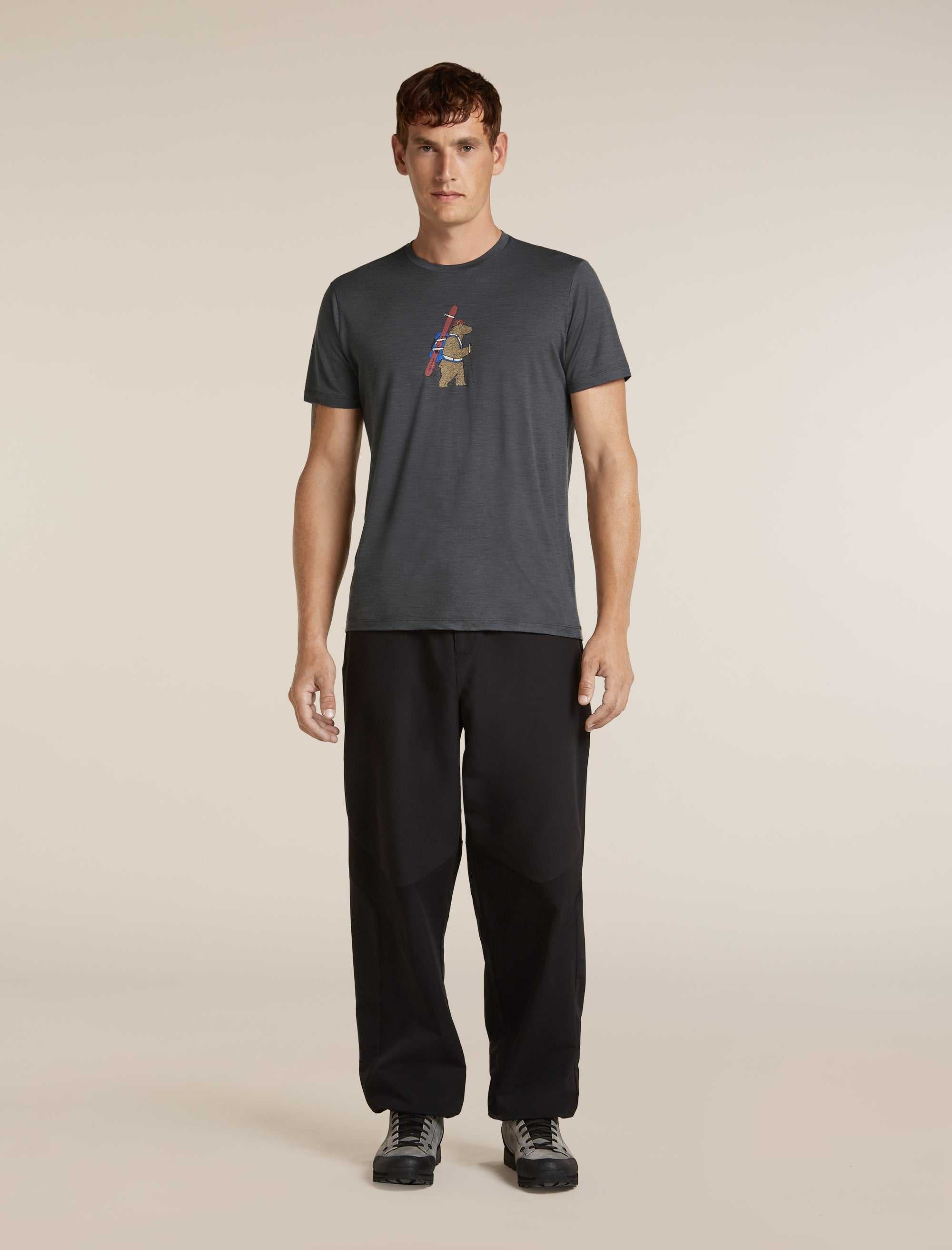 Icebreaker Men's Merino 150 Tech Lite Short Sleeve Tee Bear Tour in Obsidian, side