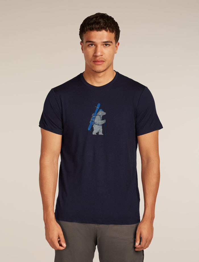 Icebreaker Men's Merino 150 Tech Lite Short Sleeve Tee Bear Tour in Midnight Navy, front