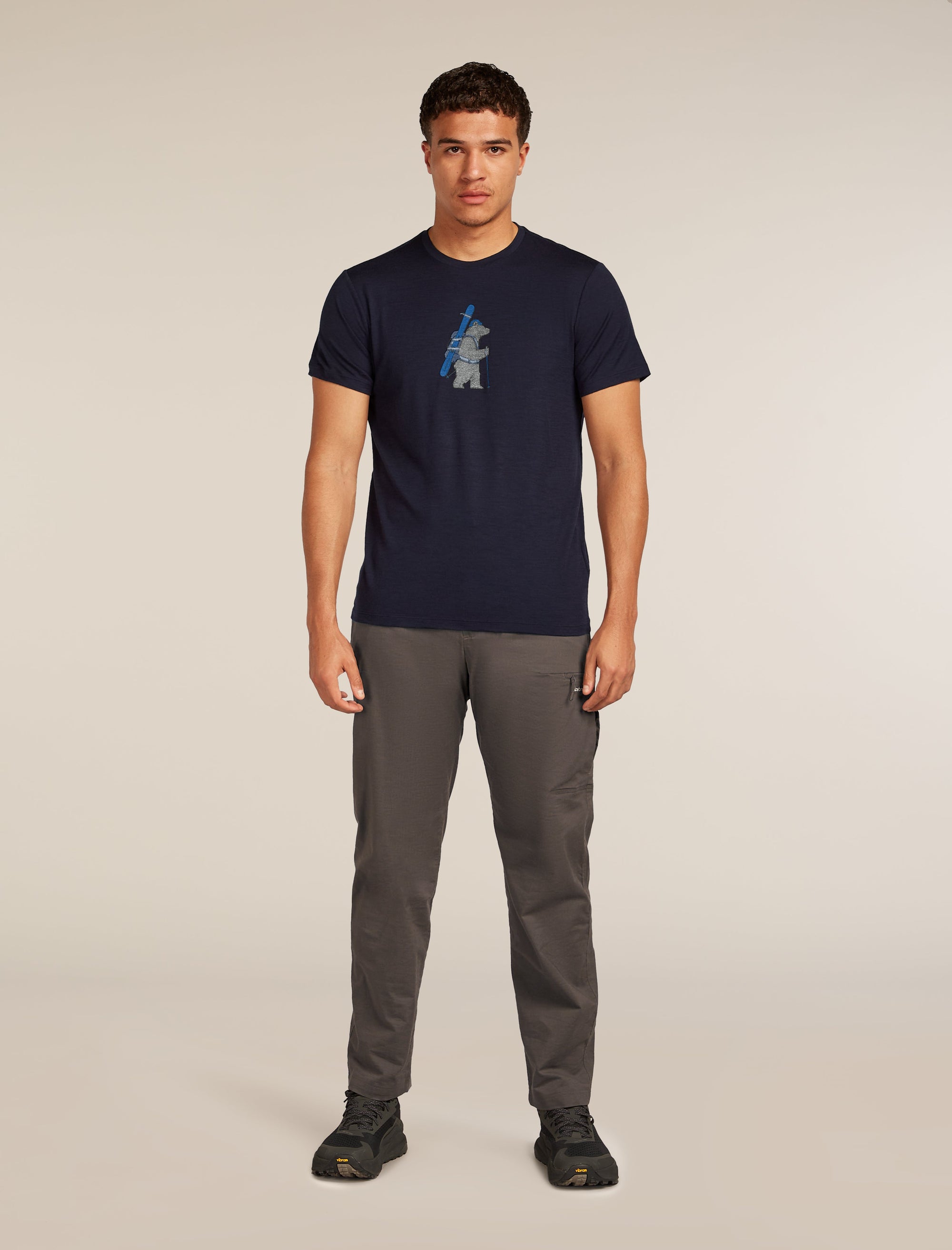 Icebreaker Men's Merino 150 Tech Lite Short Sleeve Tee Bear Tour in Midnight Navy, side