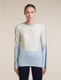 Icebreaker Women's Merino 200 Oasis+ Long Sleeve Crewe in Zinc Blue / Ecru Heather / Dawn, front