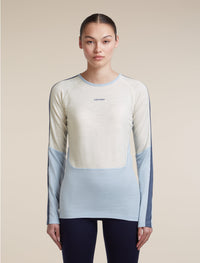 Icebreaker Women's Merino 200 Oasis+ Long Sleeve Crewe in Zinc Blue / Ecru Heather / Dawn, front