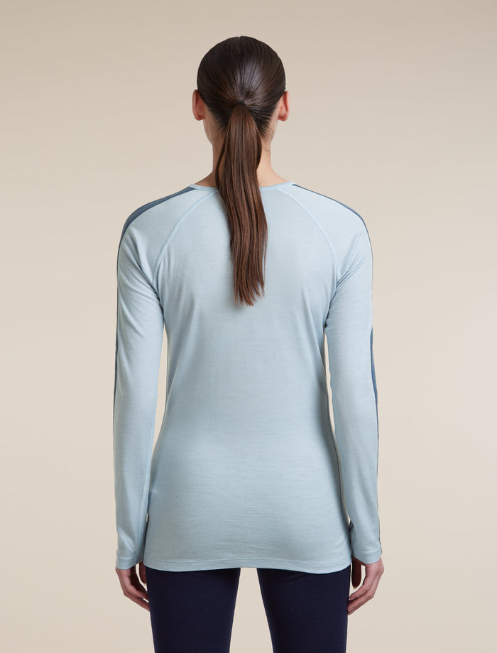 Icebreaker Women's Merino 200 Oasis+ Long Sleeve Crewe in Zinc Blue / Ecru Heather / Dawn, back