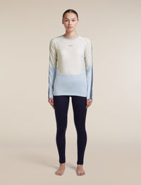 Icebreaker Women's Merino 200 Oasis+ Long Sleeve Crewe in Zinc Blue / Ecru Heather / Dawn, side