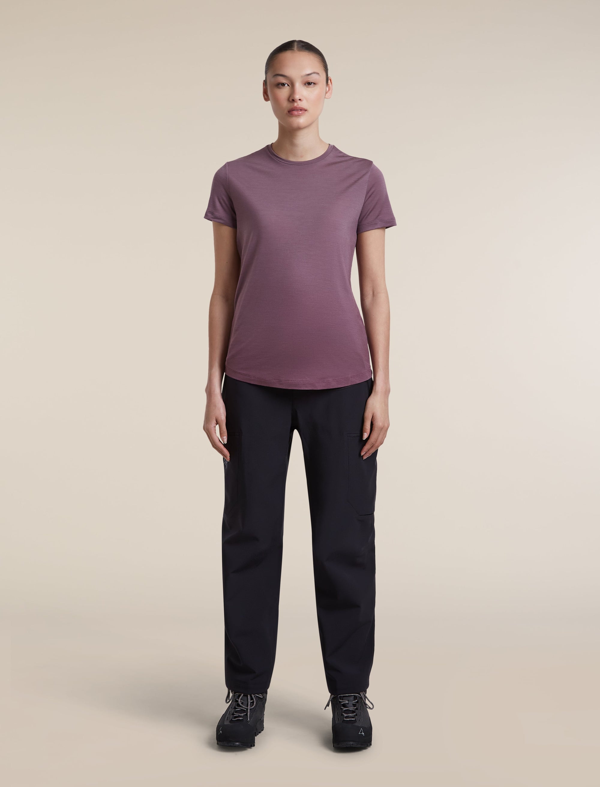 Icebreaker Women's Merino Blend 125 Cool-Lite Sphere Short Sleeve Tee Alta in Grey Plum, side