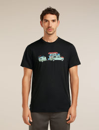 Icebreaker Men's Merino 150 Tech Lite Short Sleeve Tee Transportage in Black, front