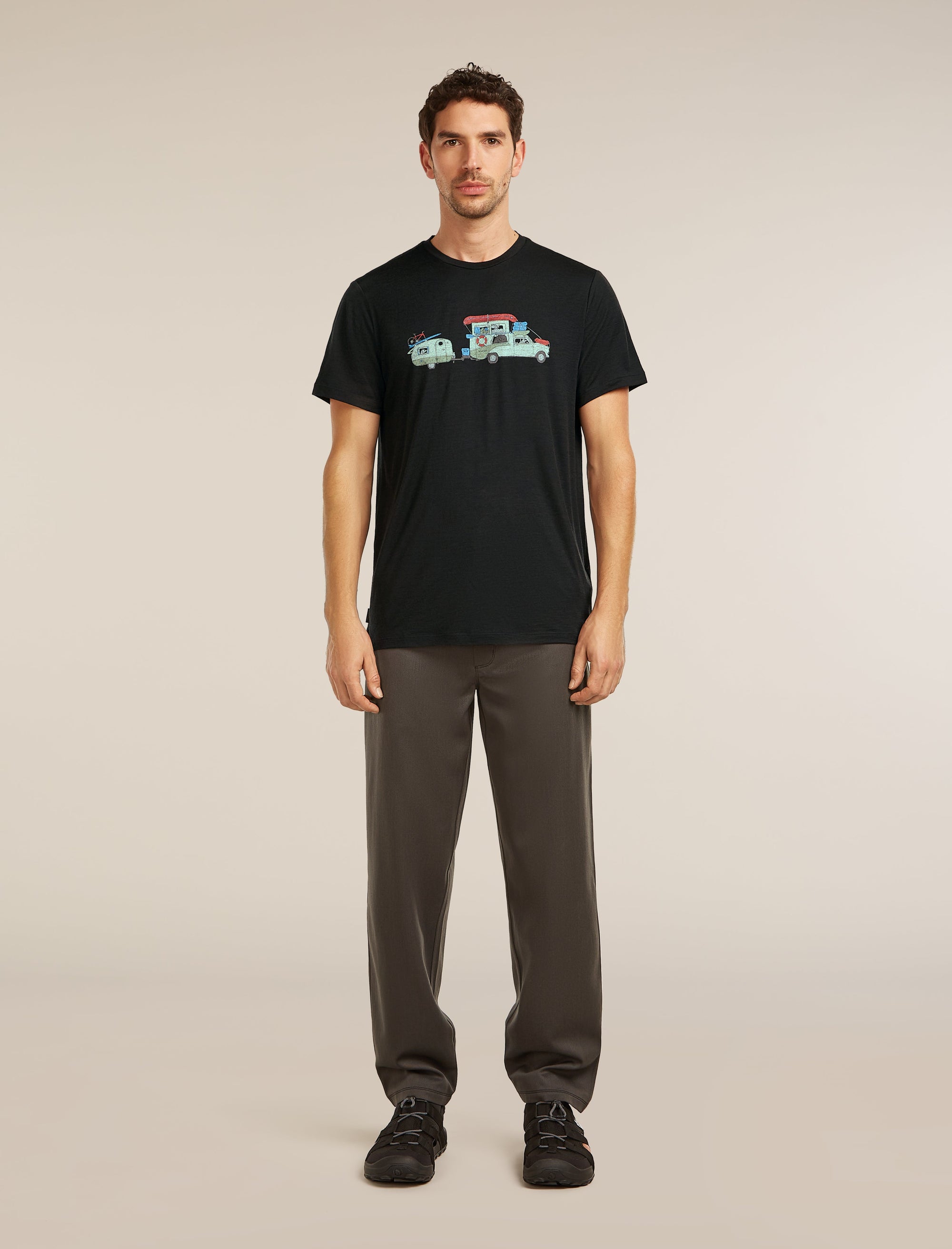 Icebreaker Men's Merino 150 Tech Lite Short Sleeve Tee Transportage in Black, side