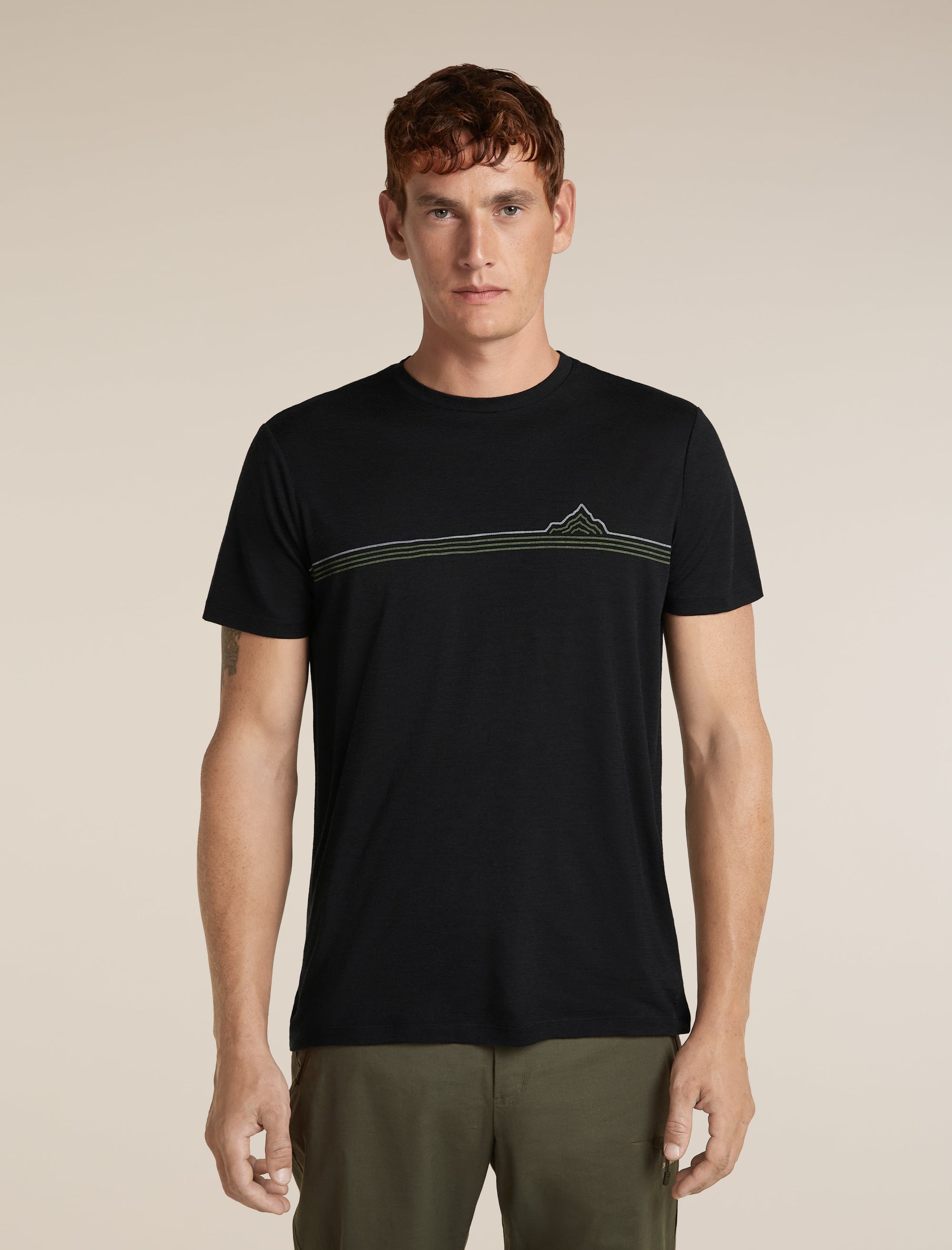 Icebreaker Men's Merino 150 Tech Lite Short Sleeve Tee Range Stripes in Black, front