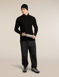 Icebreaker Men's Merino 400 RealFleece Grid Peaksland Long Sleeve Half Zip in Black, detail