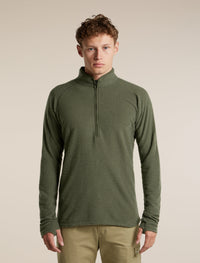 Icebreaker Men's Merino 400 RealFleece Grid Peaksland Long Sleeve Half Zip in Dark Loden, front