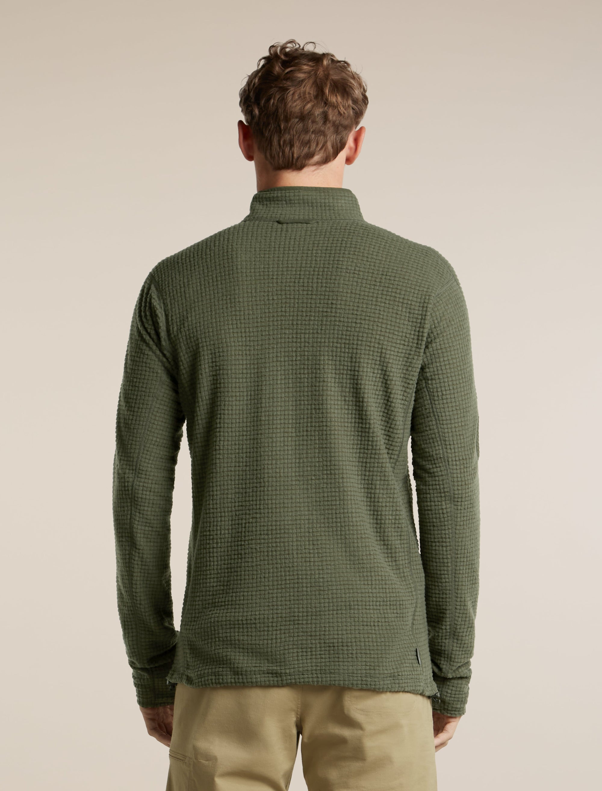 Icebreaker Men's Merino 400 RealFleece Grid Peaksland Long Sleeve Half Zip in Dark Loden, back