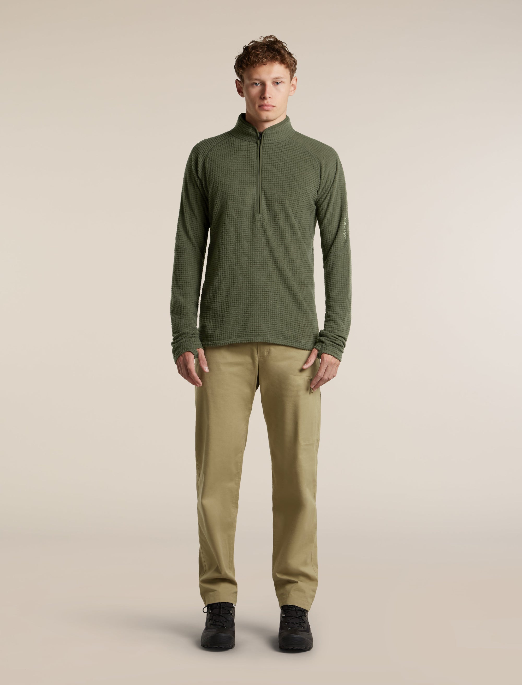 Icebreaker Men's Merino 400 RealFleece Grid Peaksland Long Sleeve Half Zip in Dark Loden, side