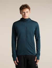 Icebreaker Men's Merino Blend 300 RealFleece Descender Long Sleeve Zip Hoodie in Abyss, front