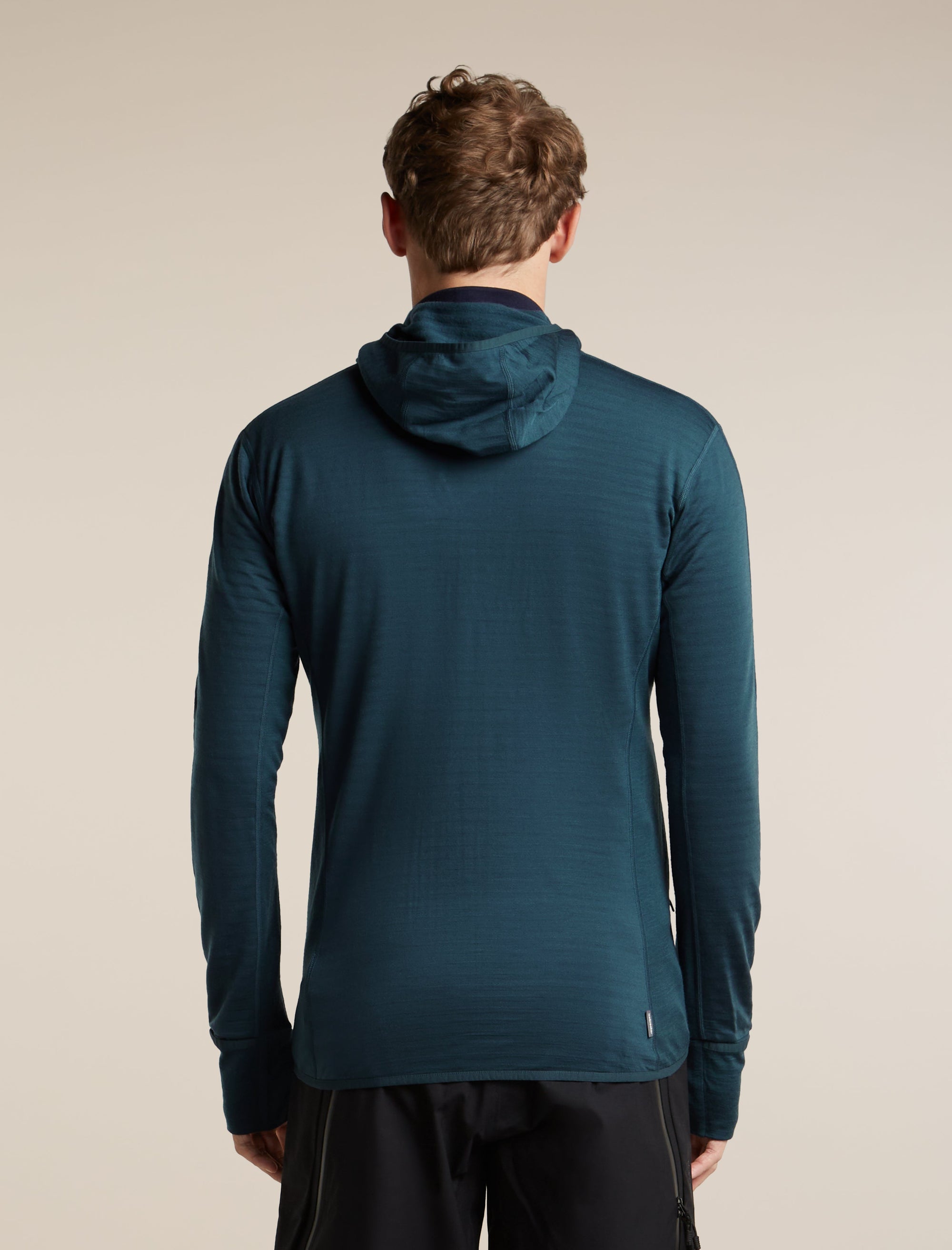 Icebreaker Men's Merino Blend 300 RealFleece Descender Long Sleeve Zip Hoodie in Abyss, back