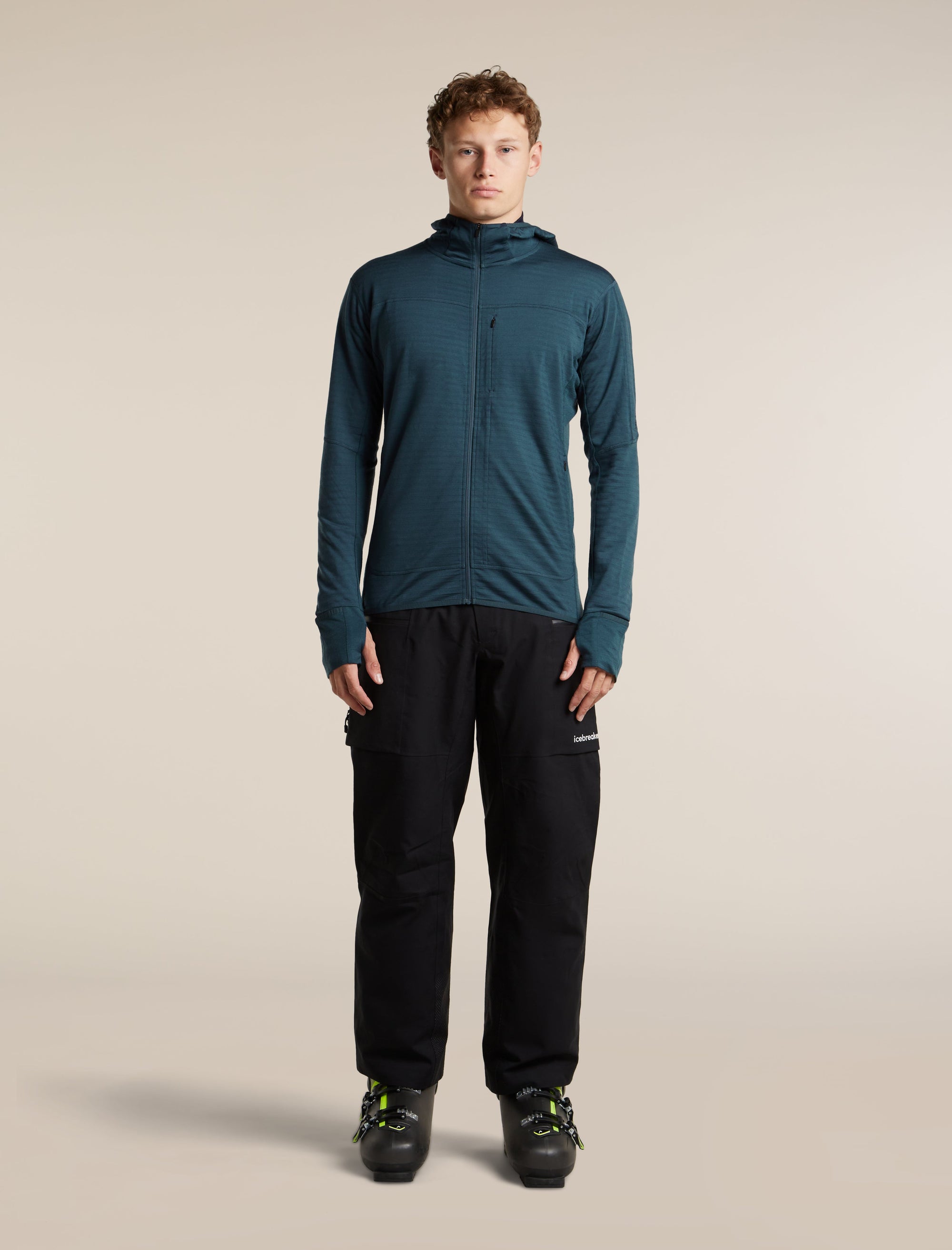 Icebreaker Men's Merino Blend 300 RealFleece Descender Long Sleeve Zip Hoodie in Abyss, side