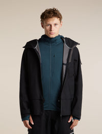 Icebreaker Men's Merino Blend 300 RealFleece Descender Long Sleeve Zip Hoodie in Abyss, worn