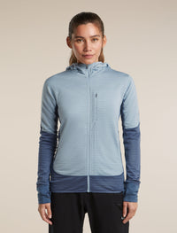 Icebreaker Women's Merino Blend 300 RealFleece Descender Zip Hoodie in Dawn / Zinc Blue, front