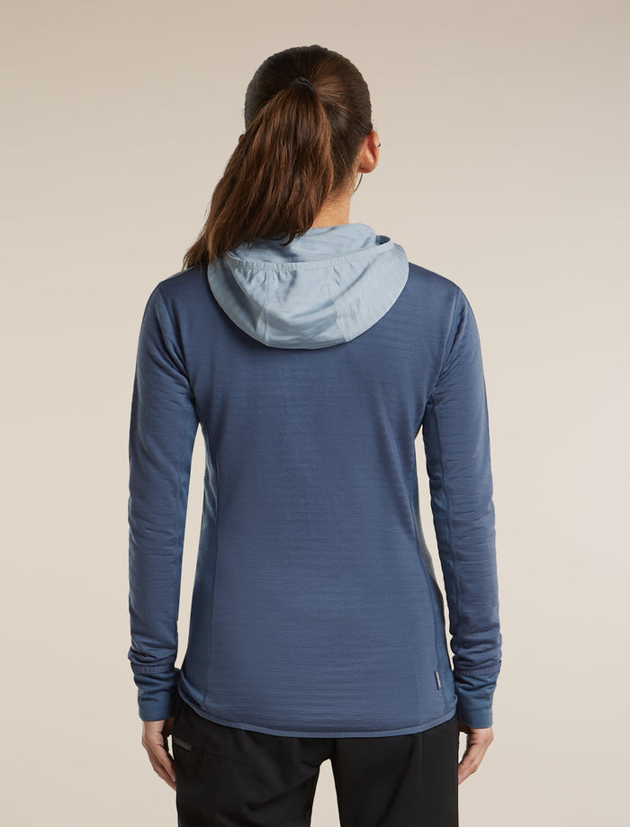 Icebreaker Women's Merino Blend 300 RealFleece Descender Zip Hoodie in Dawn / Zinc Blue, back