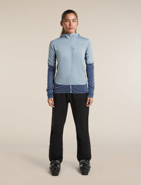 Icebreaker Women's Merino Blend 300 RealFleece Descender Zip Hoodie in Dawn / Zinc Blue, side