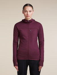 Icebreaker Women's Merino Blend 300 RealFleece Descender Zip Hoodie in Dark Berry, front