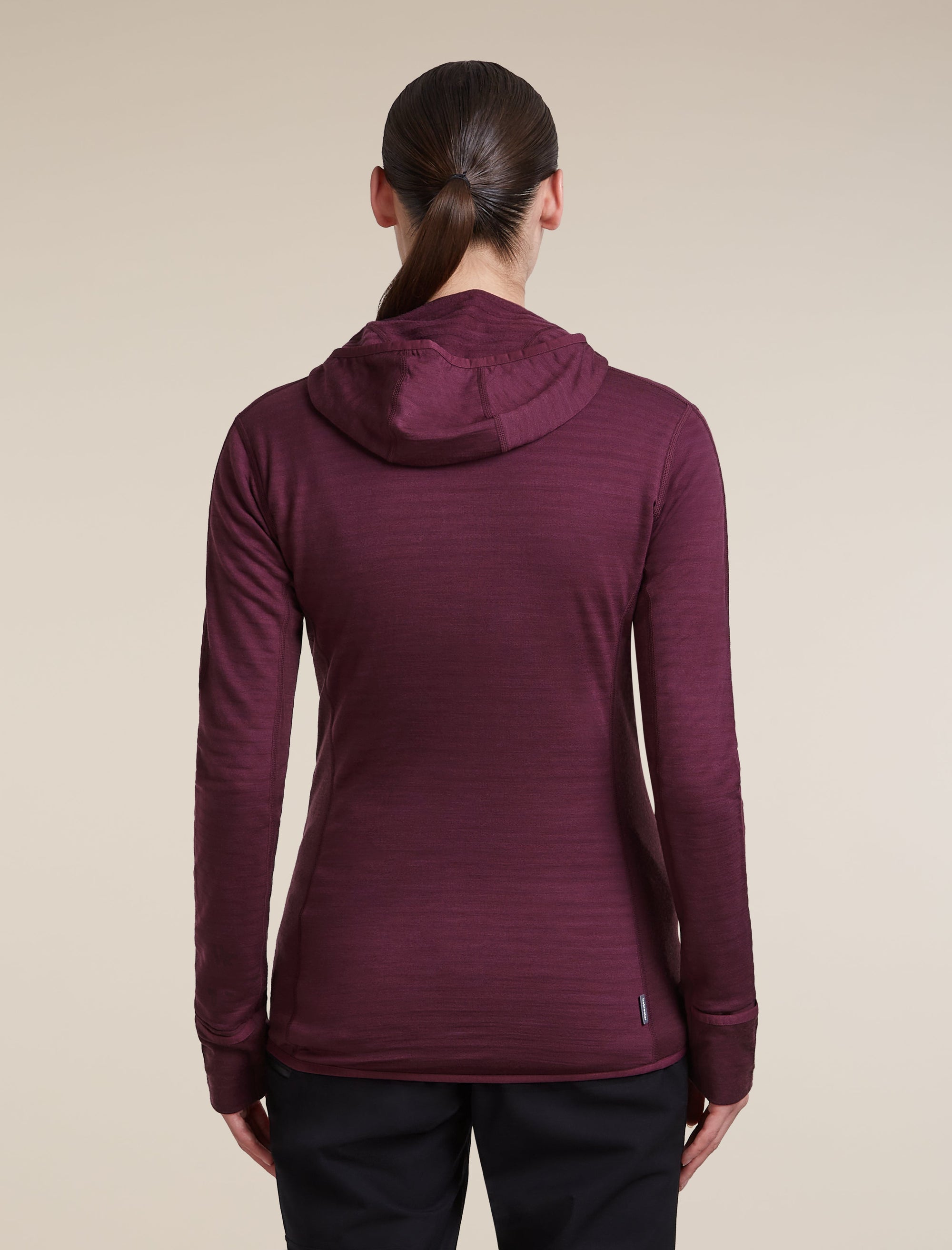 Icebreaker Women's Merino Blend 300 RealFleece Descender Zip Hoodie in Dark Berry, back