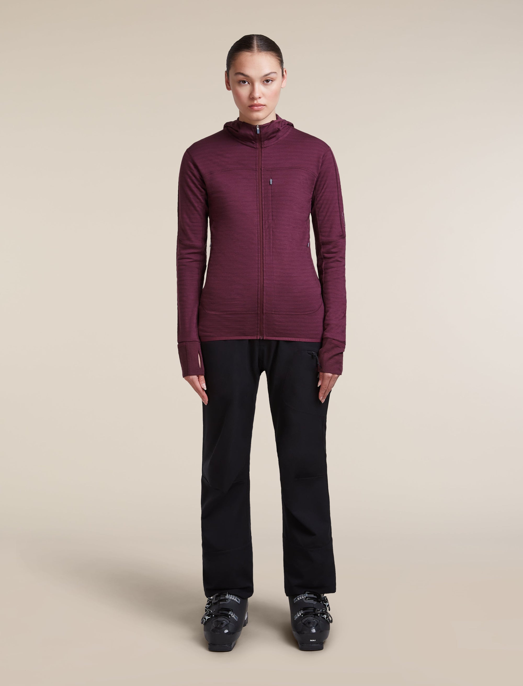 Icebreaker Women's Merino Blend 300 RealFleece Descender Zip Hoodie in Dark Berry, side
