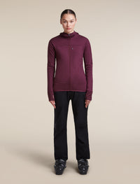 Icebreaker Women's Merino Blend 300 RealFleece Descender Zip Hoodie in Dark Berry, side