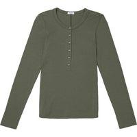 DUER Women's Ribbed Pima Long Sleeve Henley - Kelp