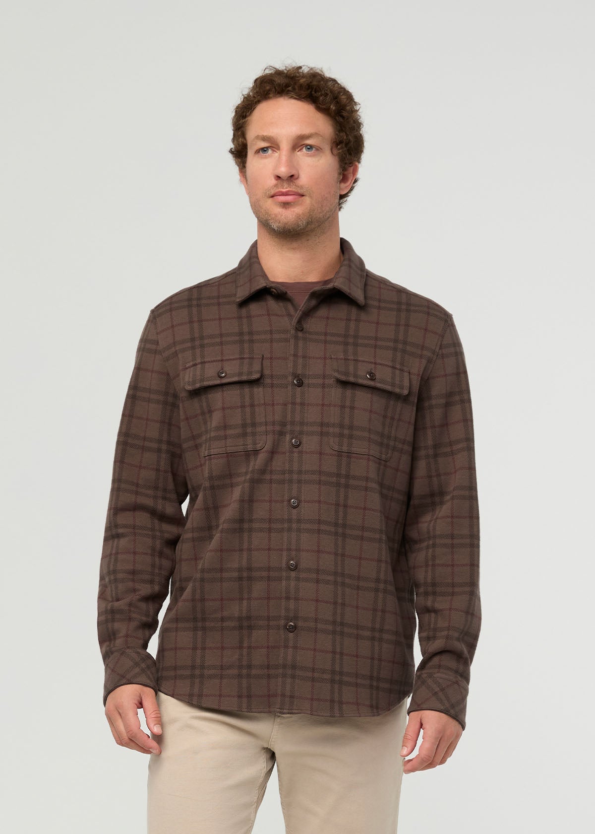 DUER Men's Performance Flannel Overshirt - Stout Plaid front