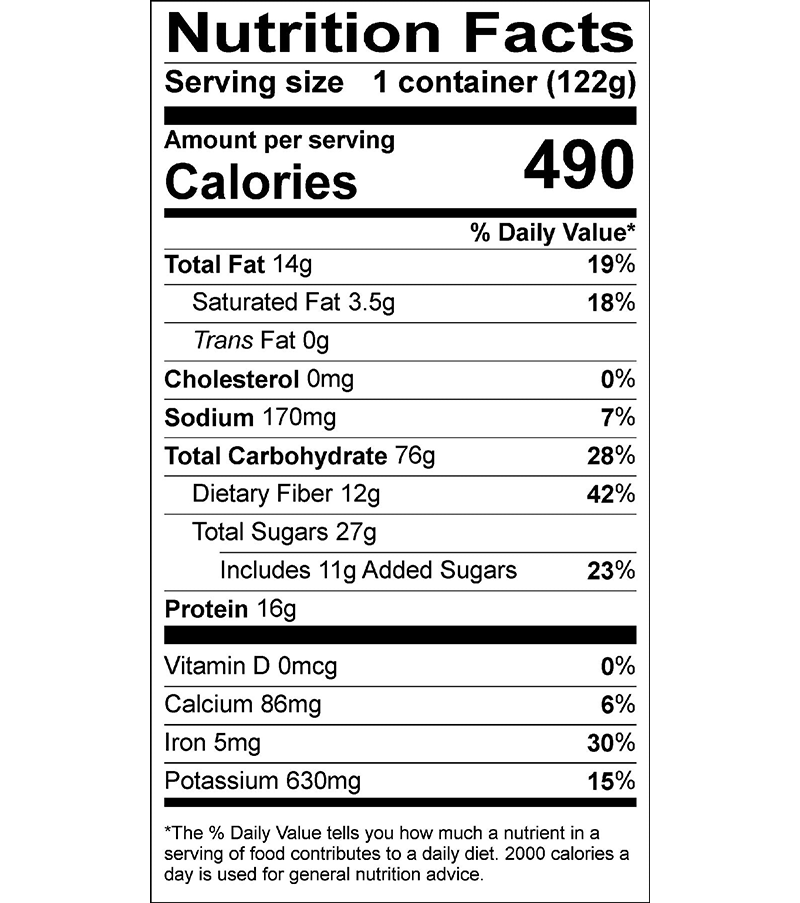 Good To-Go Vegan Oatmeal Nutrition Facts