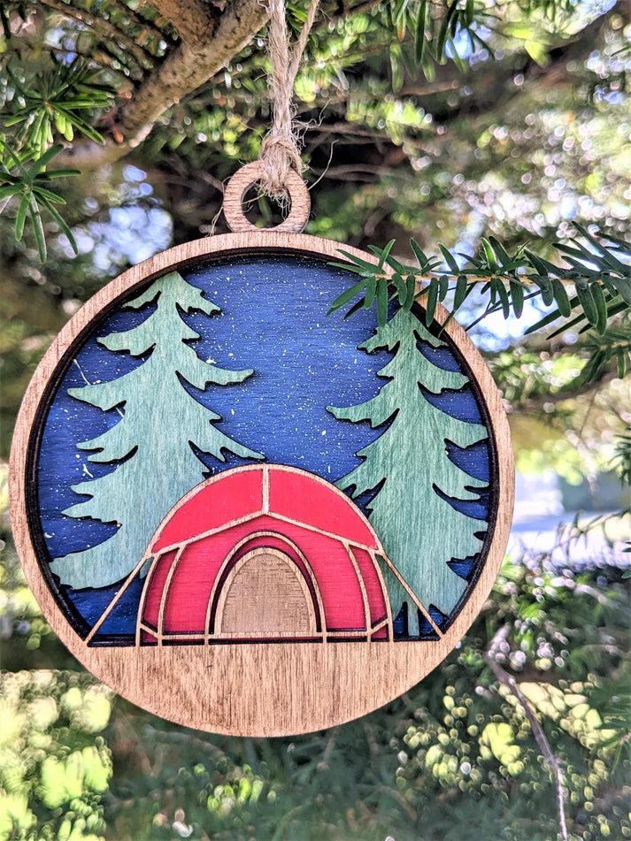 Tent Christmas Ornament- 3D layered Camping Christmas Ornament