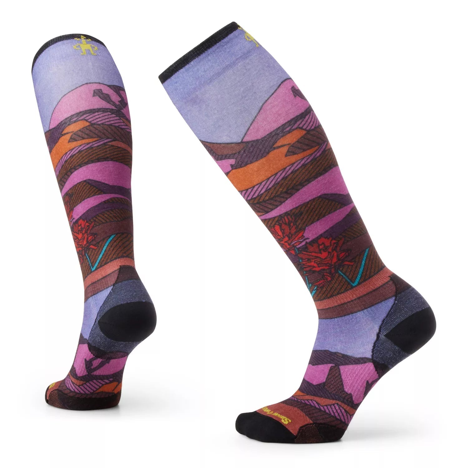 Women's Ski Zero Cushion Floral Field Print OTC Socks in Picante