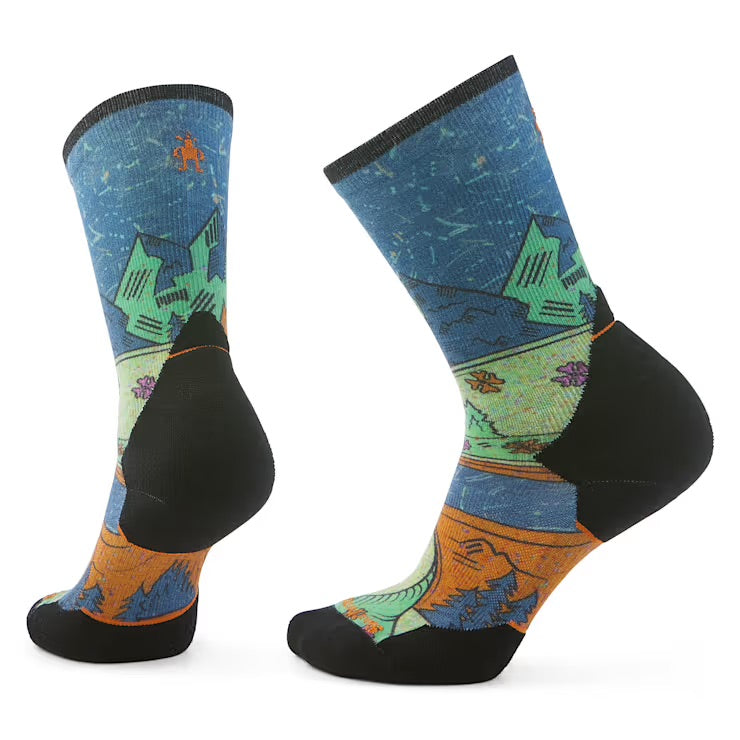 Women's Trail Run Targeted Cushion Mountain Print Crew Socks